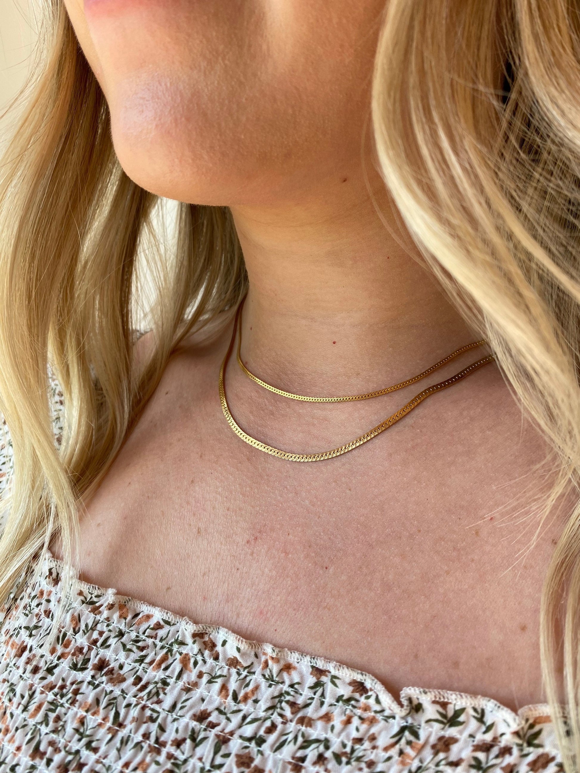 14K Gold Filled Herringbone Necklace, Non tarnish Gold Filled Thin Snake Chain Choker