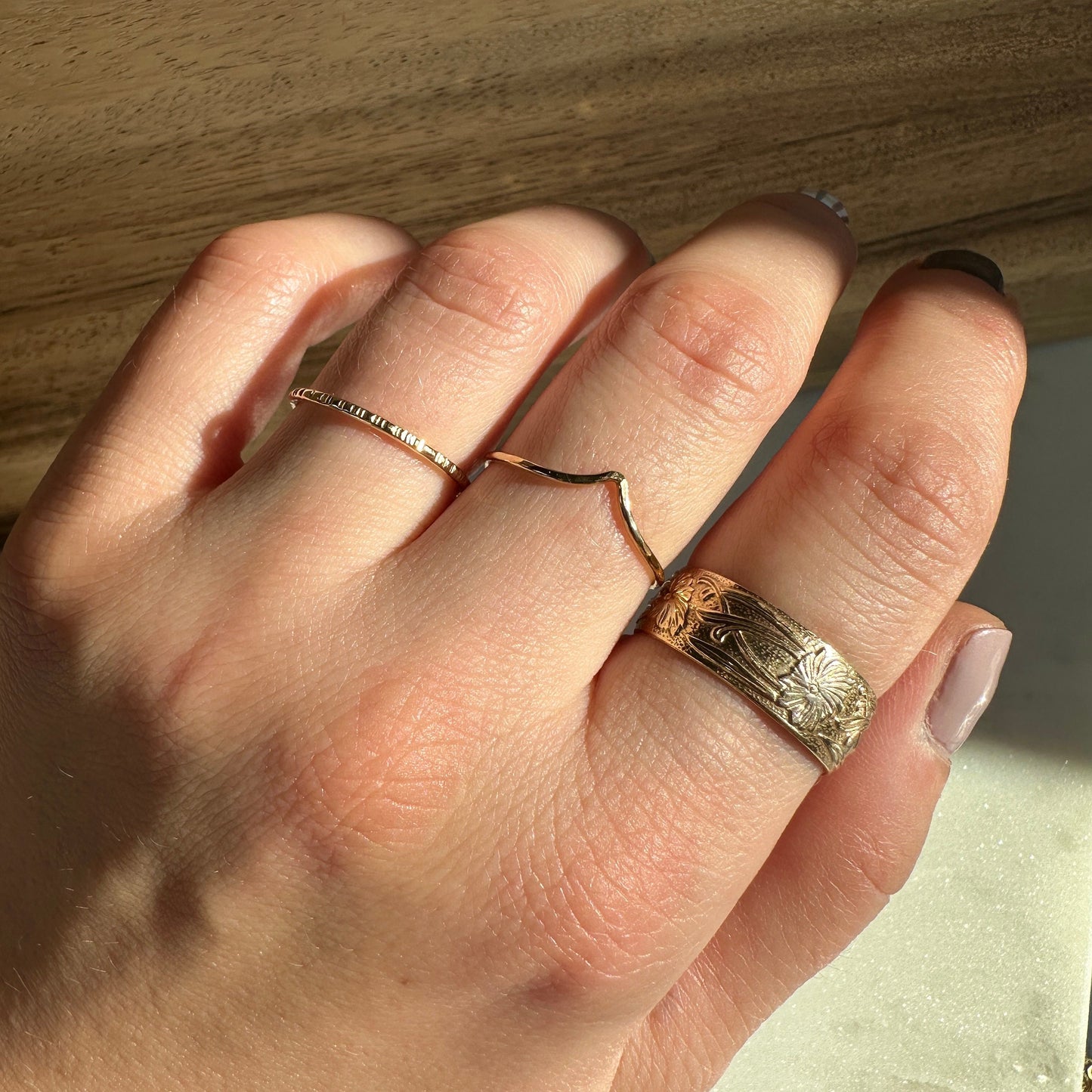 Vintage Wide Gold Floral Ring, Thick Gold Filled Ring