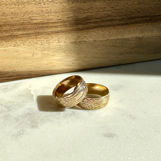 Vintage Wide Gold Floral Ring, Thick Gold Filled Ring