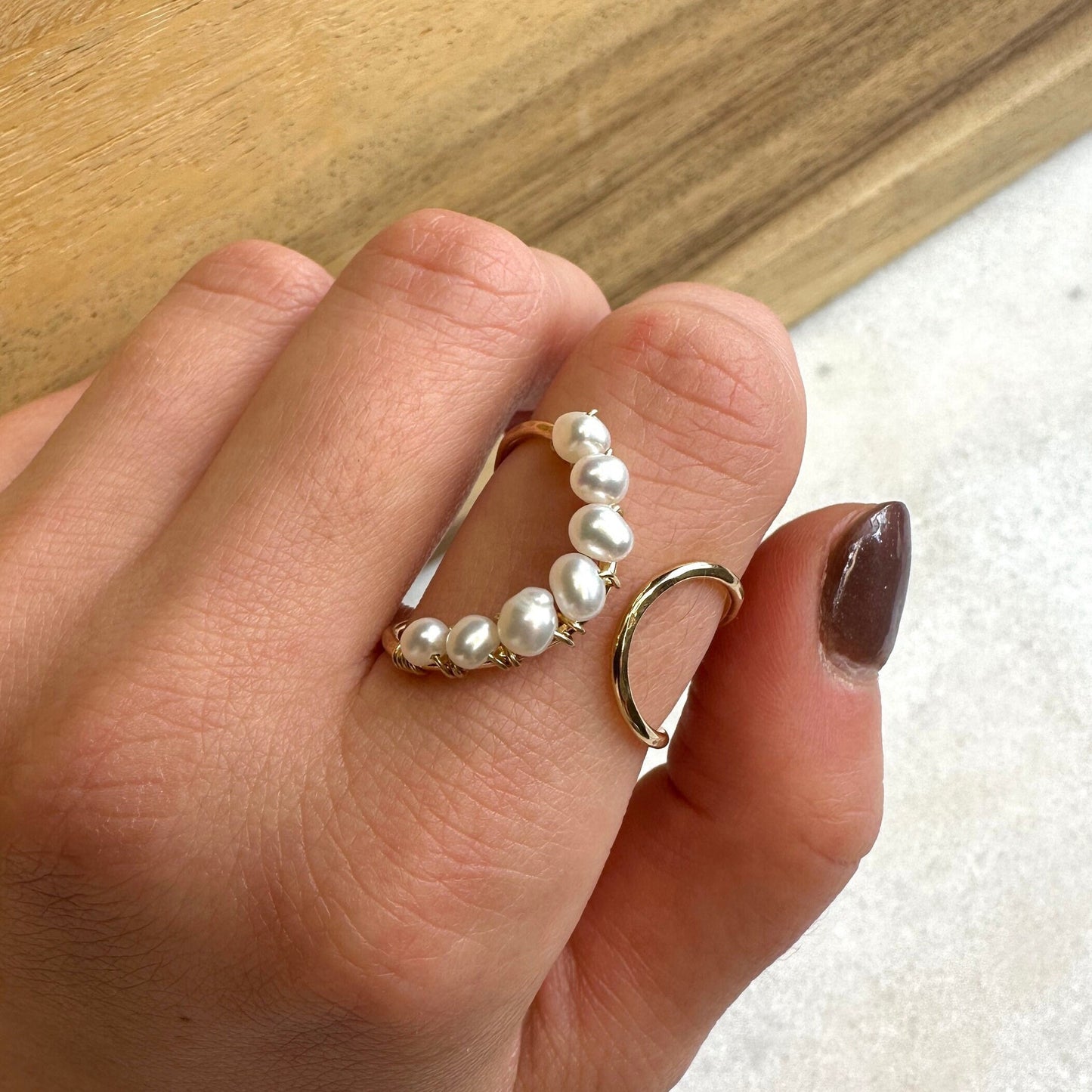 Pearl Ring, Pearl Statement Cocktail Ring, Gold Filled Ring, Freshwater Pearl Wrap Ring, Adjustable Ring