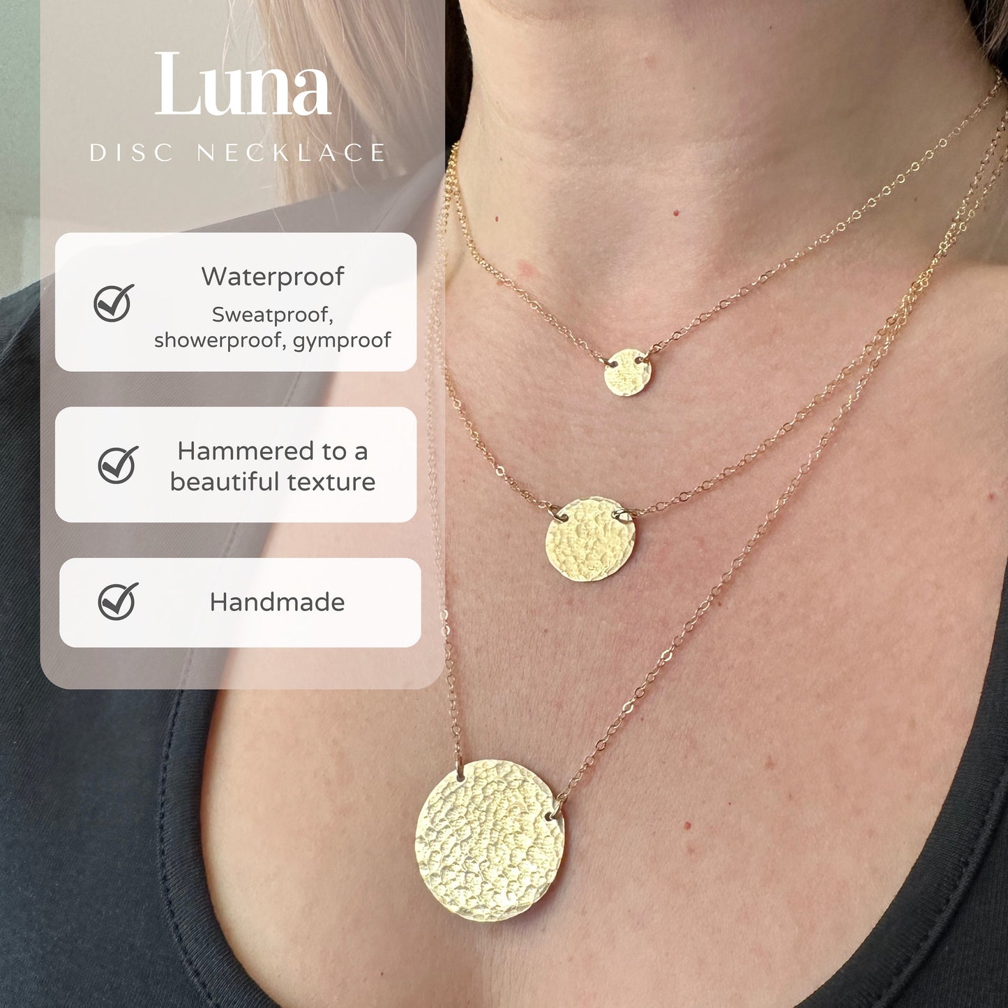 14K Gold Fill Hammered Luna Disc Necklace