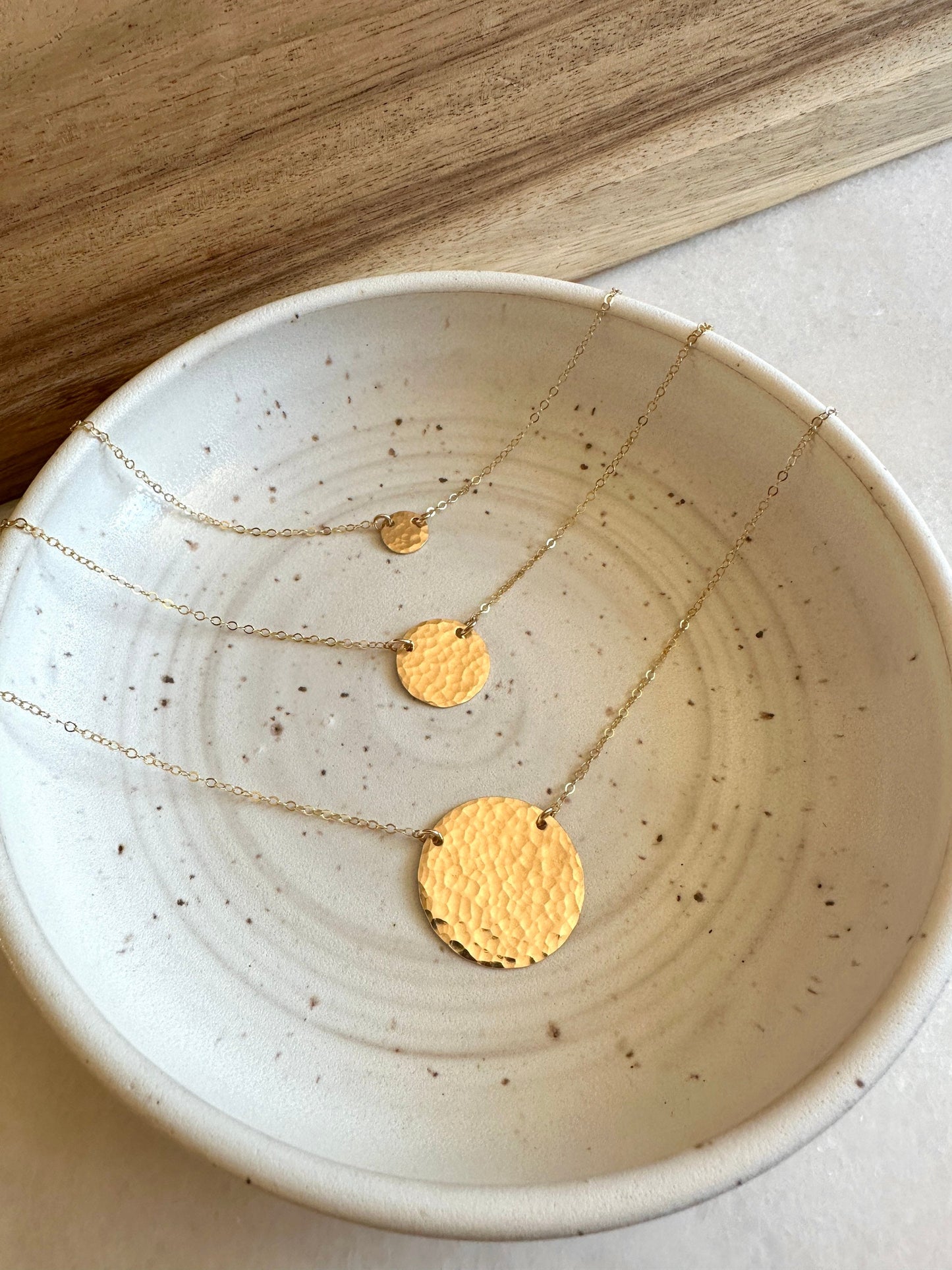 14K Gold Fill Hammered Luna Disc Necklace