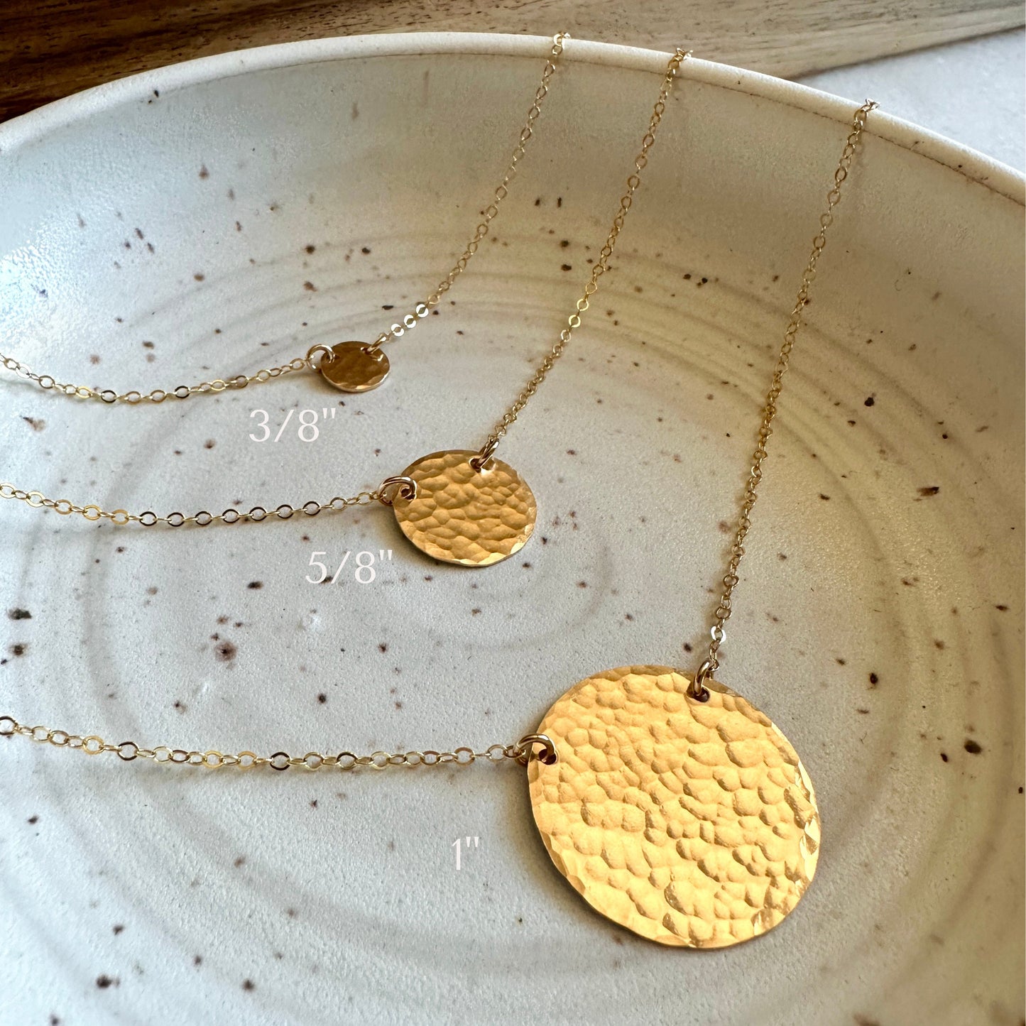 14K Gold Fill Hammered Luna Disc Necklace