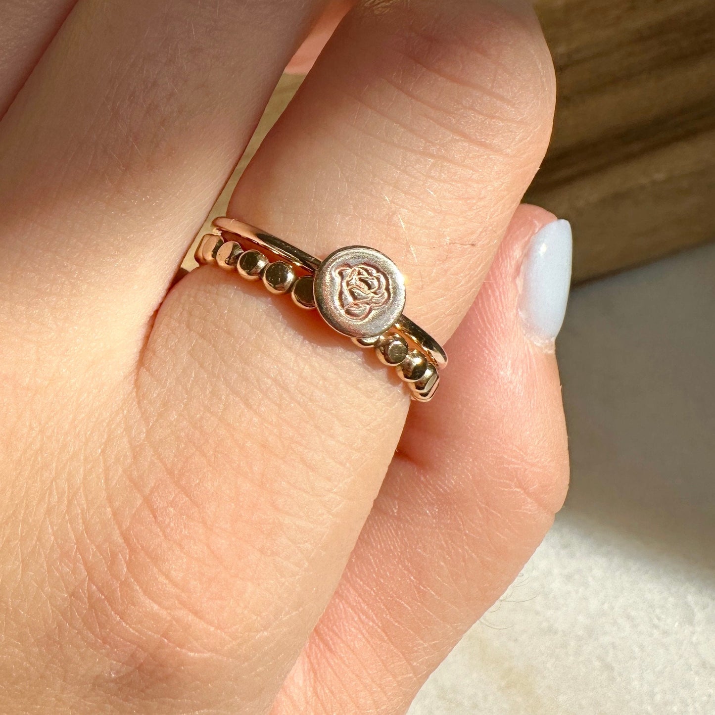 Personalized Birth Flower Stacking Ring