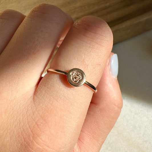 Personalized Birth Flower Stacking Ring