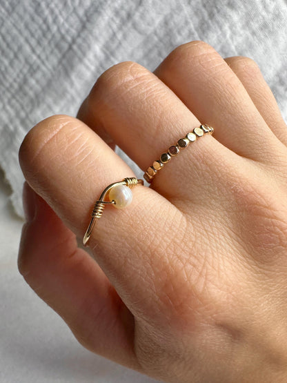 Pearl Band Thin Stacking Ring, Ultra Thin Gold Ring, Hammered Stacking Ring, Gold Fill Stacking Ring, Stackable Ring