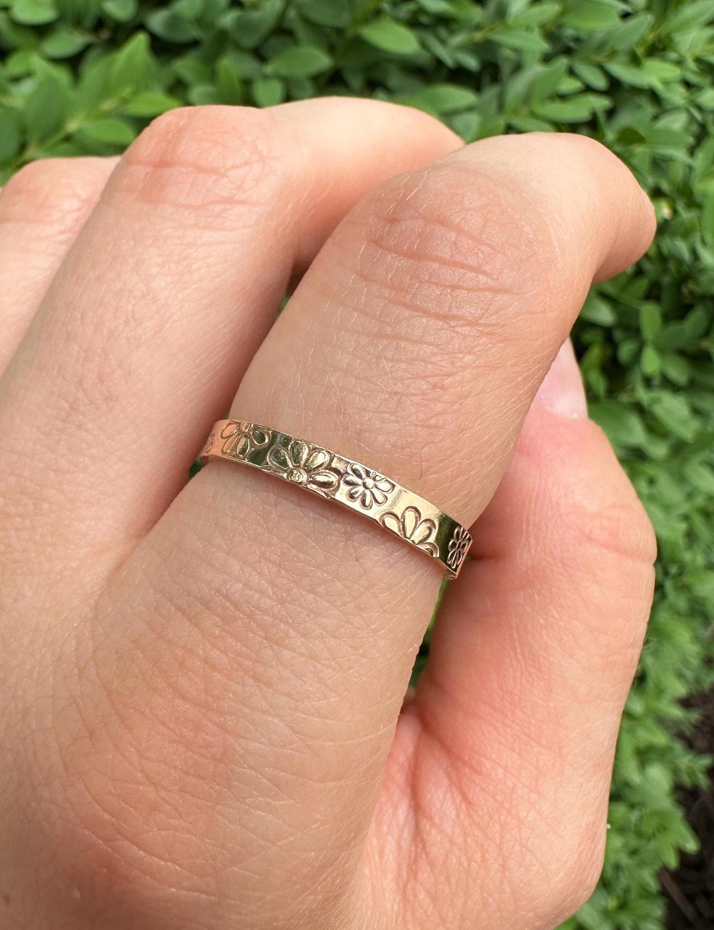 Daisy Floral Ring, Hand Stamped Band