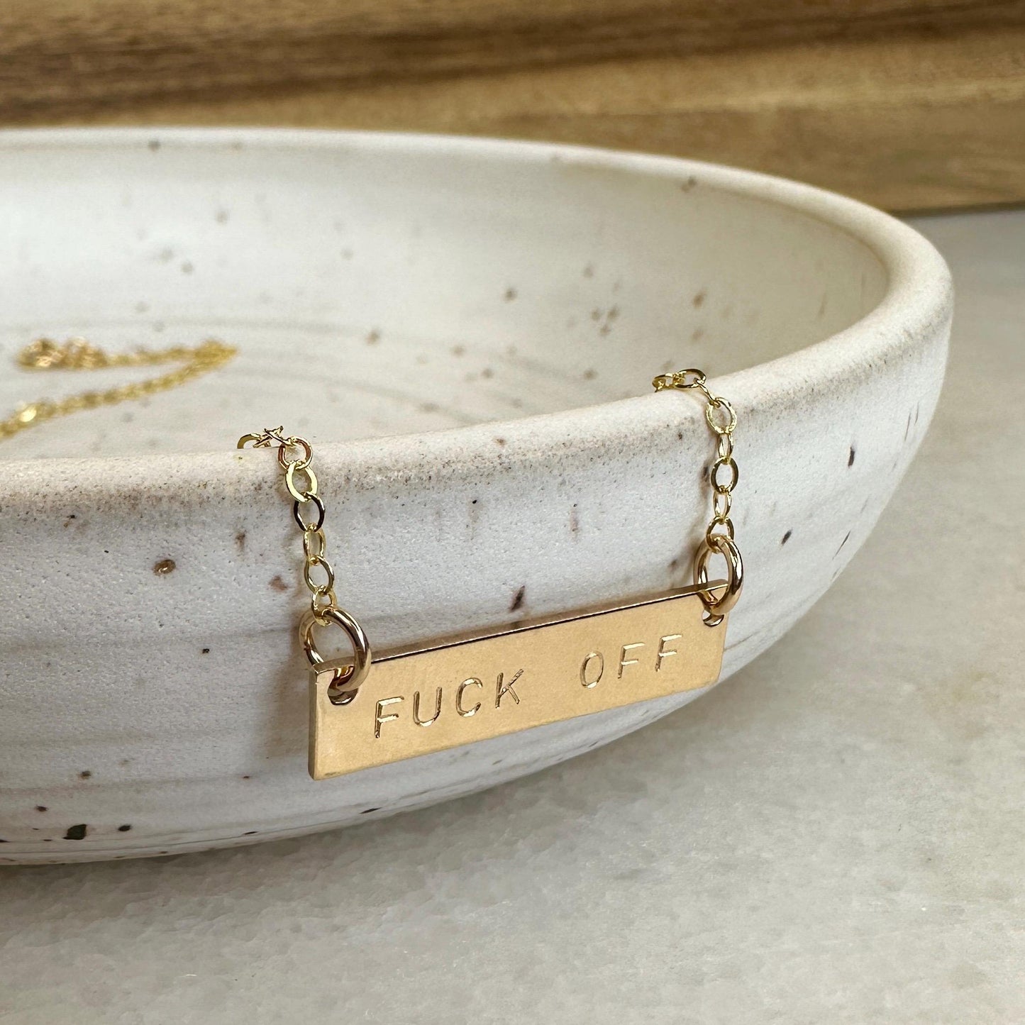 Gold “F Off” Necklace, Hand Stamped Necklace