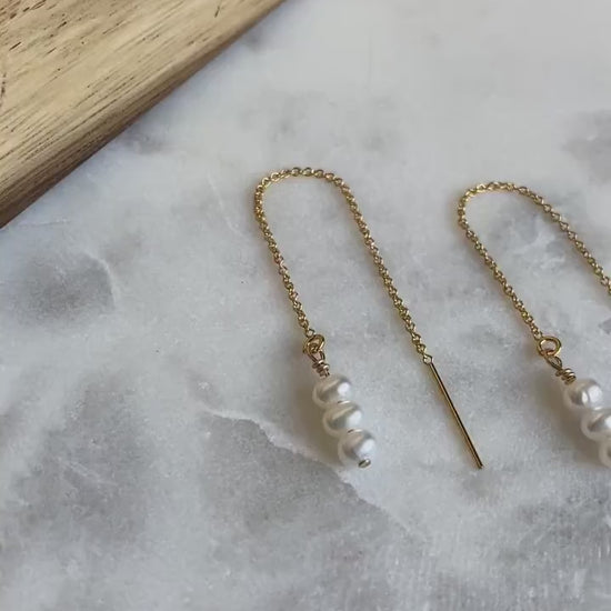 Pearl Threader Earrings, Pearl Earrings, Gold Threaders, Bridesmaid gift, Bridal Earrings