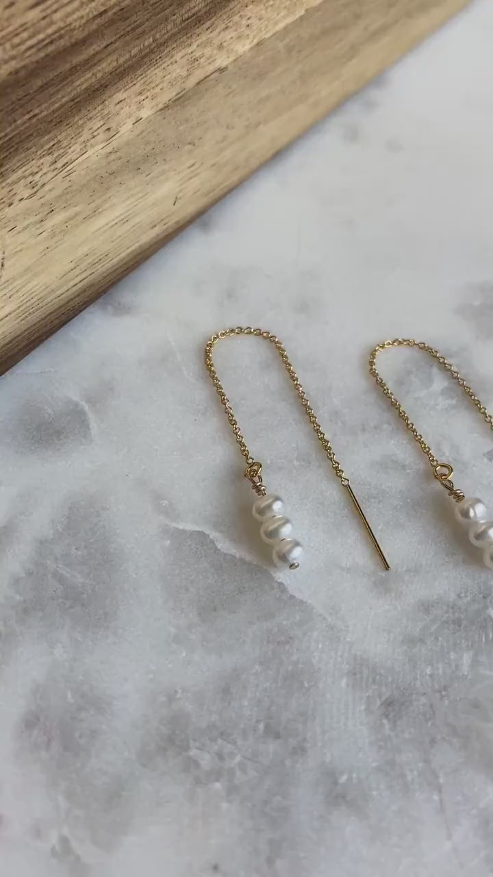 Pearl Threader Earrings, Pearl Earrings, Gold Threaders, Bridesmaid gift, Bridal Earrings