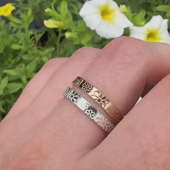 Daisy Floral Ring, Hand Stamped Band