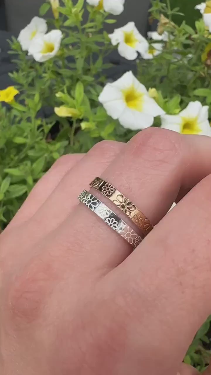 Daisy Floral Ring, Hand Stamped Band