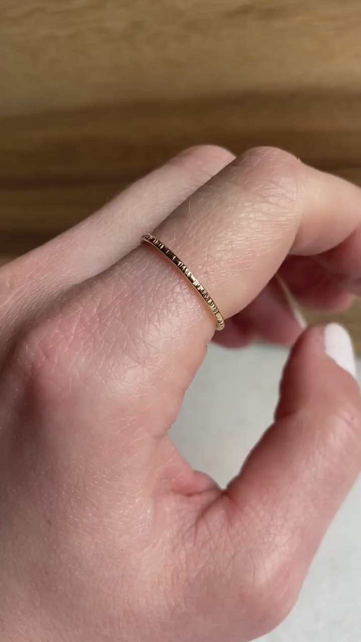 Tree Bark Thin Stacking Ring, Ultra Thin Gold Ring, Hammered Stacking Ring, Gold Fill Stacking Ring, Stackable Ring, Delicate Gold Ring,