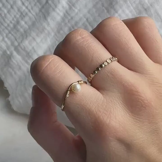 Pearl Band Thin Stacking Ring, Ultra Thin Gold Ring, Hammered Stacking Ring, Gold Fill Stacking Ring, Stackable Ring