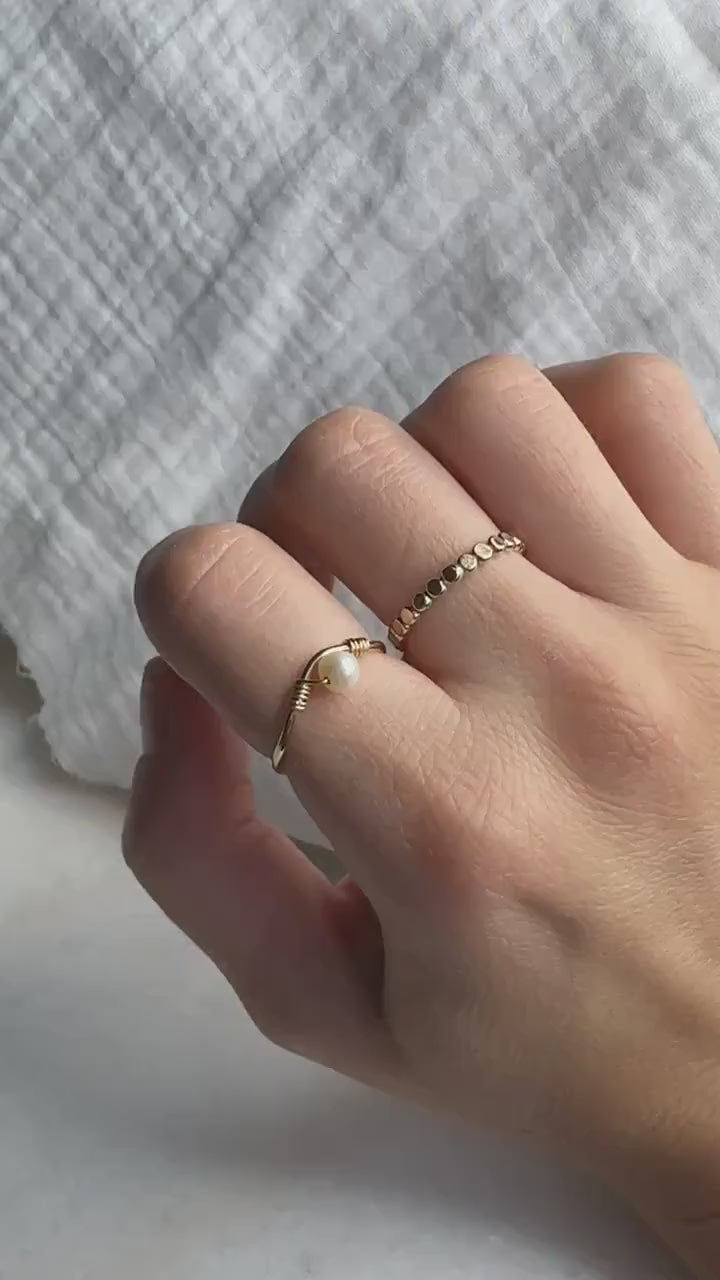 Pearl Band Thin Stacking Ring, Ultra Thin Gold Ring, Hammered Stacking Ring, Gold Fill Stacking Ring, Stackable Ring