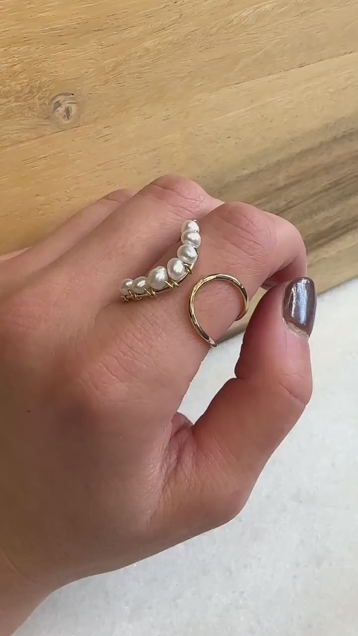 Pearl Ring, Pearl Statement Cocktail Ring, Gold Filled Ring, Freshwater Pearl Wrap Ring, Adjustable Ring