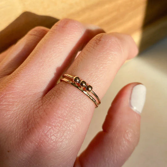 Anxiety Bead Ring Set with Hammered Stacking Ring